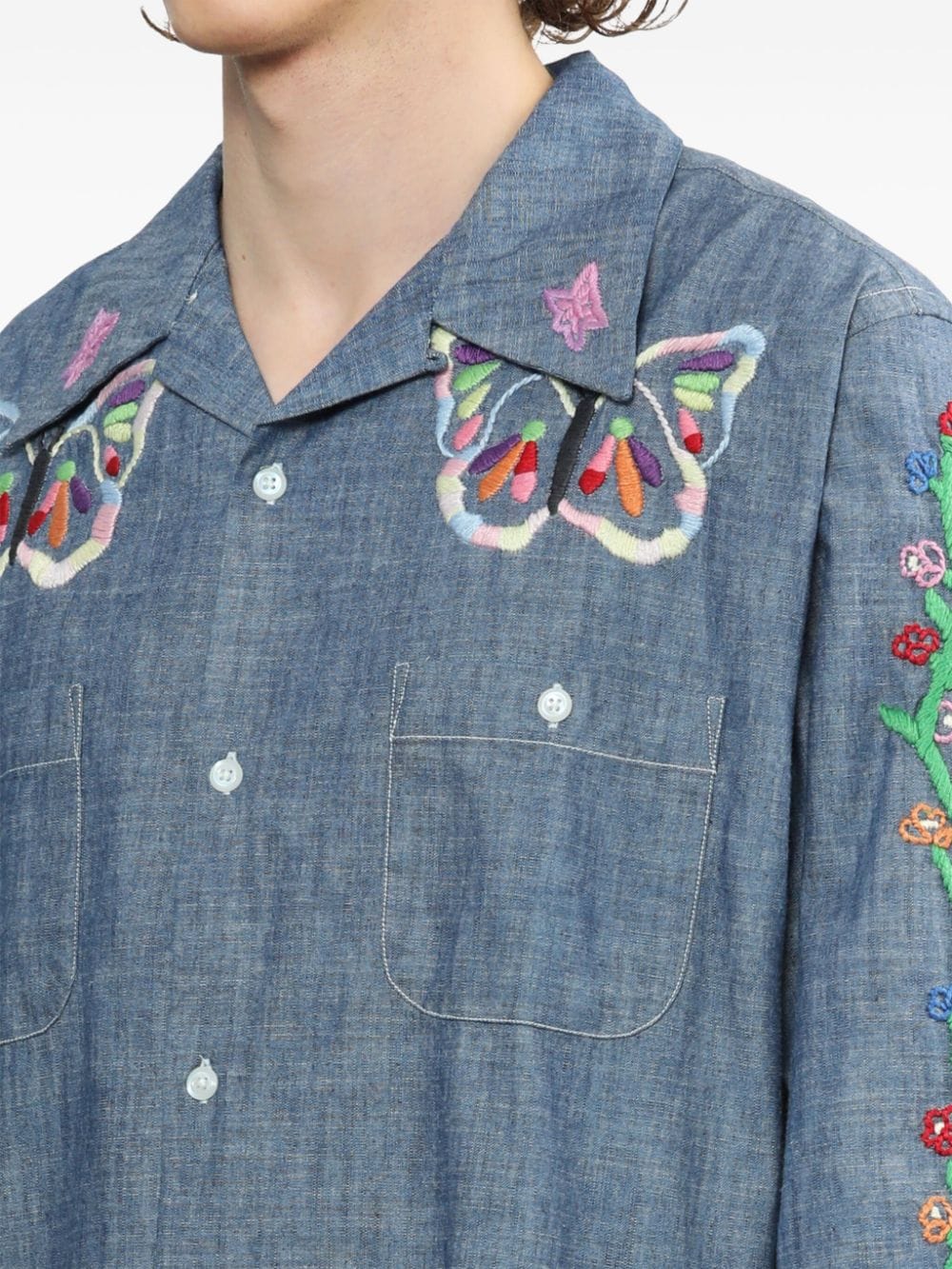 Shop Needles Embroidered Western Shirt In Blue