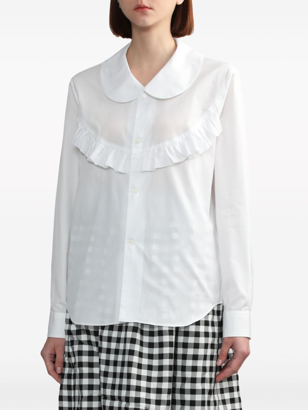 Shop Black Comme Des Garçons Ruffle-trimmed Cotton Shirt In White