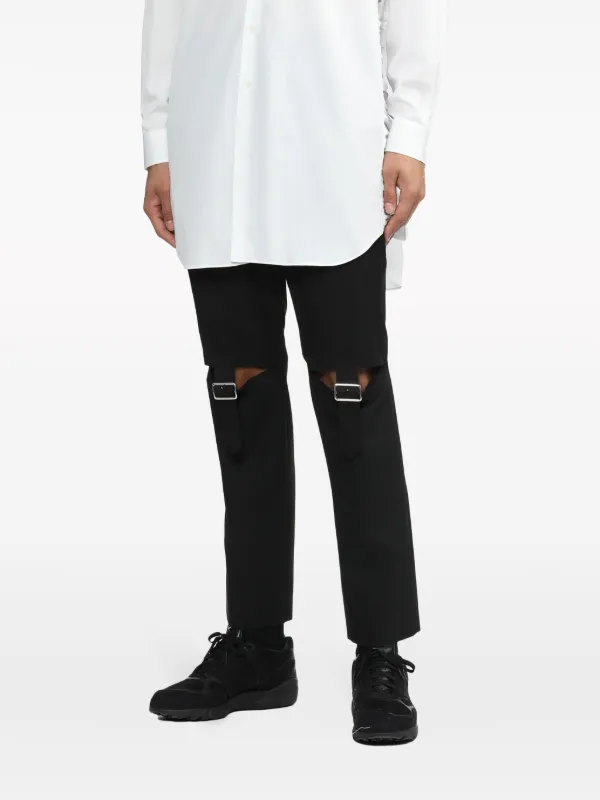 d*7様 美品COMME des GARÇONS ブラック ストレートパンツ S Black Comme Des Garçons ストラップディテール ストレートパンツ