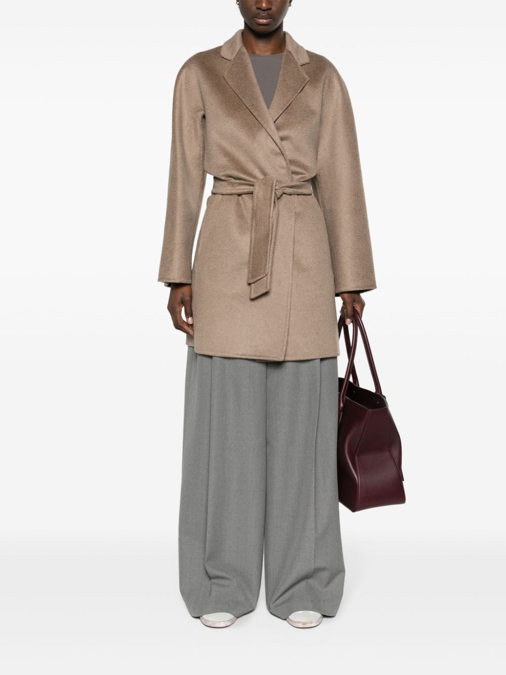 Shop Max Mara Belted Cashmere Coat In Brown