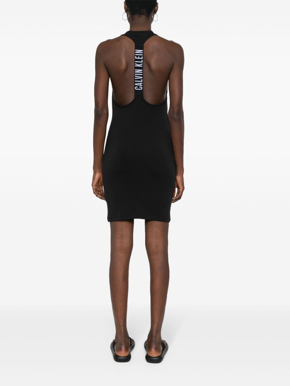Shop Calvin Klein Beach Logo-tape Mini Dress In Black