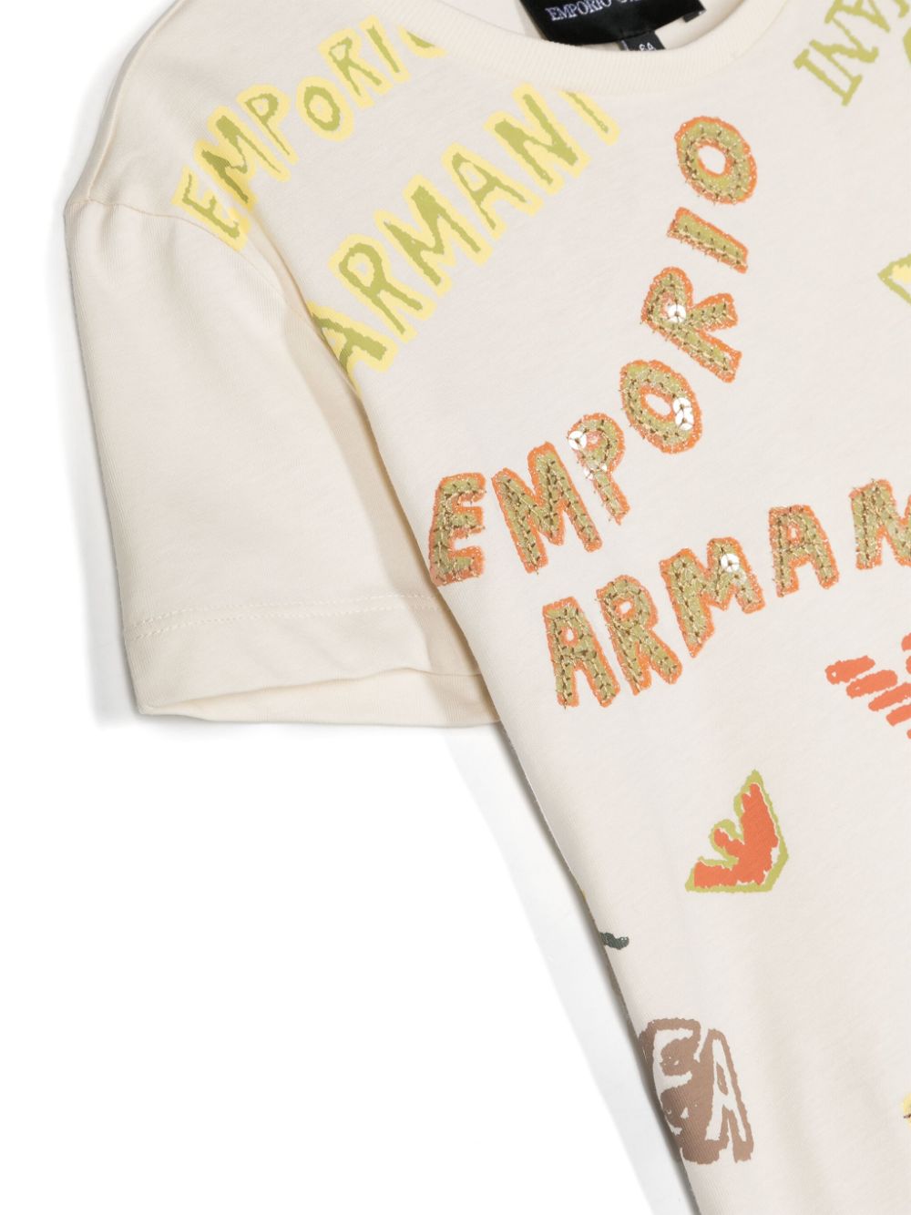 Emporio Armani Kids Katoenen T-shirt met logoprint Beige