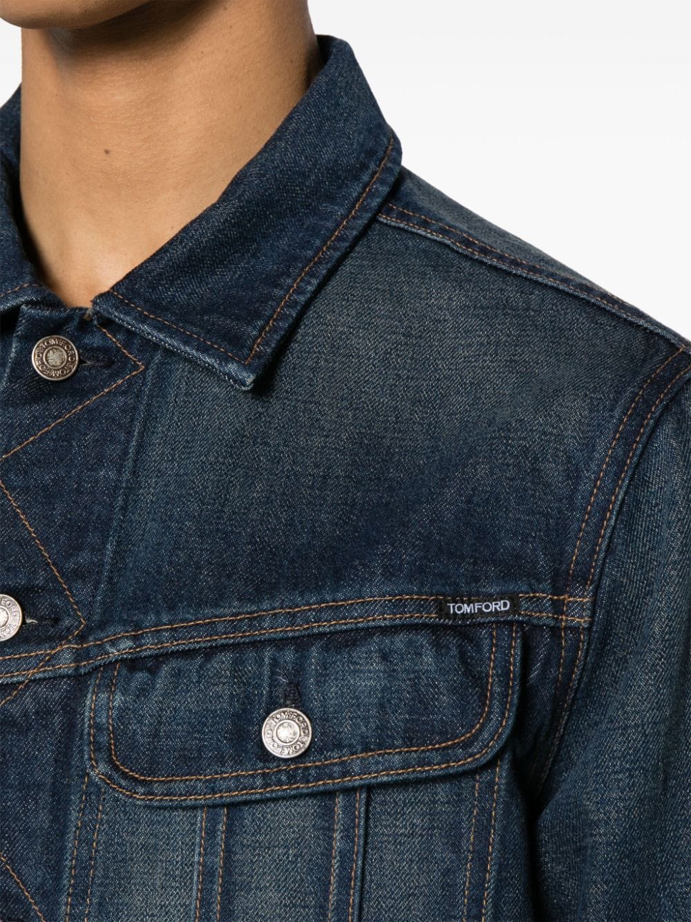 Shop Tom Ford Contrast-stitching Denim Jacket In Blau