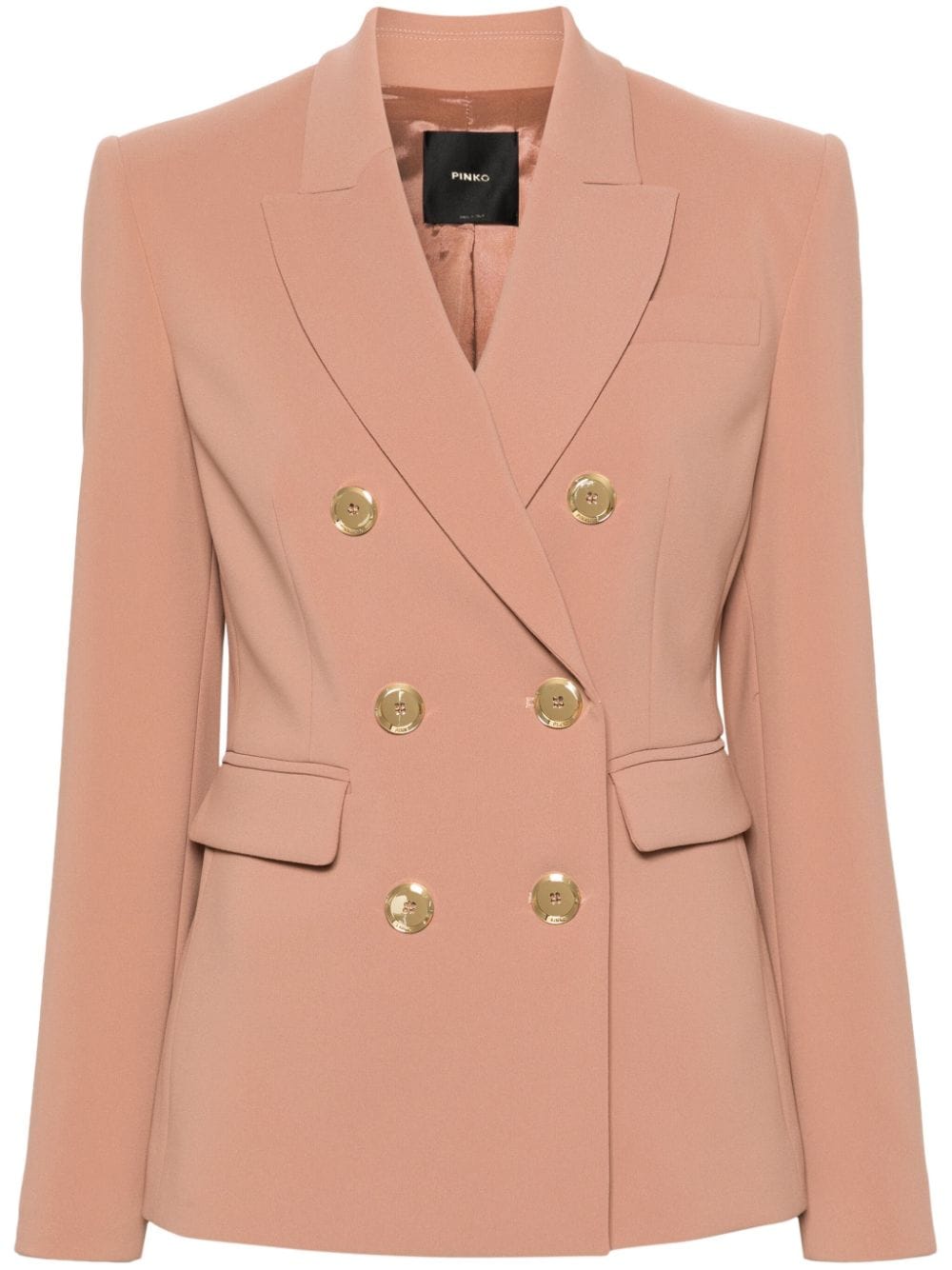 Shop Pinko Double-breasted Crepe Blazer In Brown