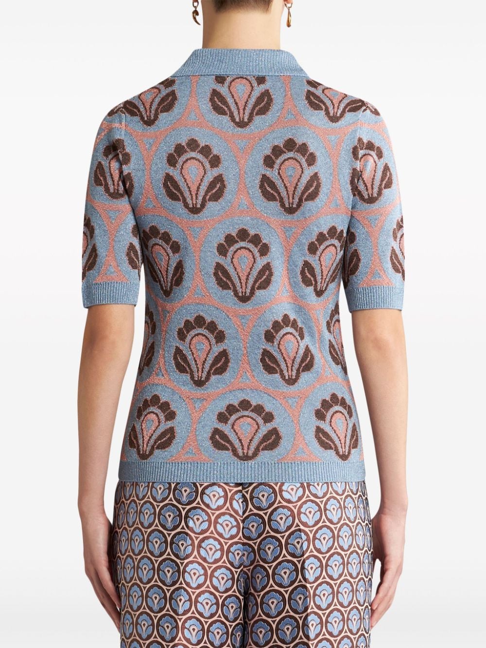 Shop Etro Floral-jacquard Knitted Polo Top In Blue