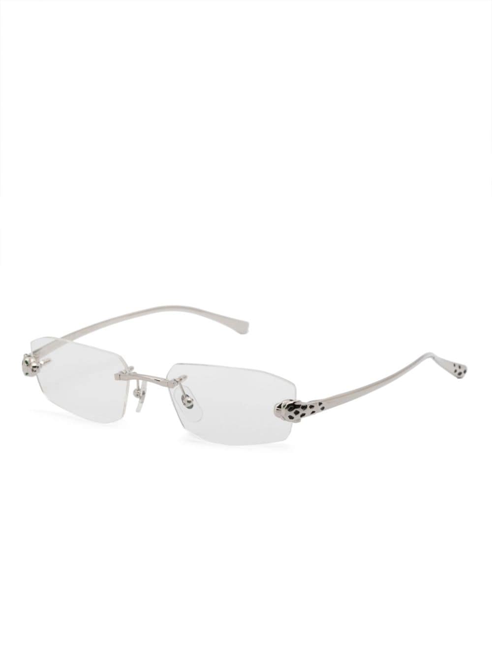 Shop Cartier Panthère De  Rectangle-frame Glasses In Silver