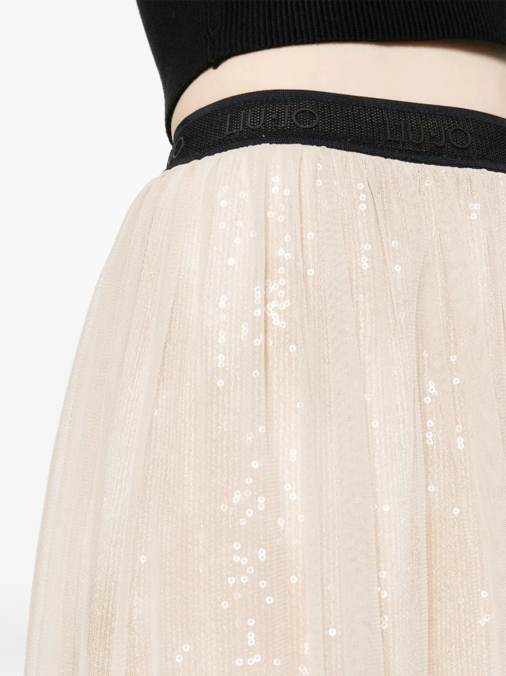 Shop Liu •jo Sequin-detail Tulle Midi Skirt In Neutrals