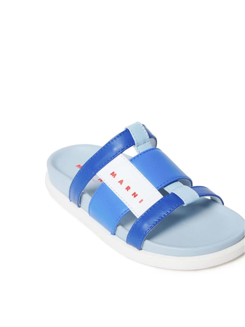 Shop Marni Logo-print Leather Sandals In Blue