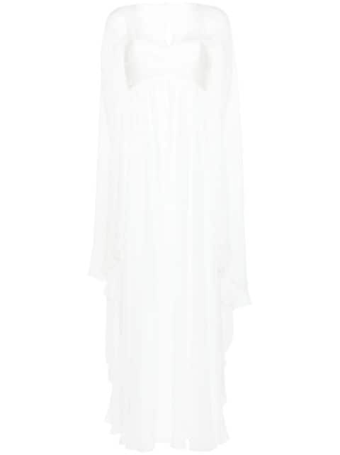 cape-detail chiffon gown