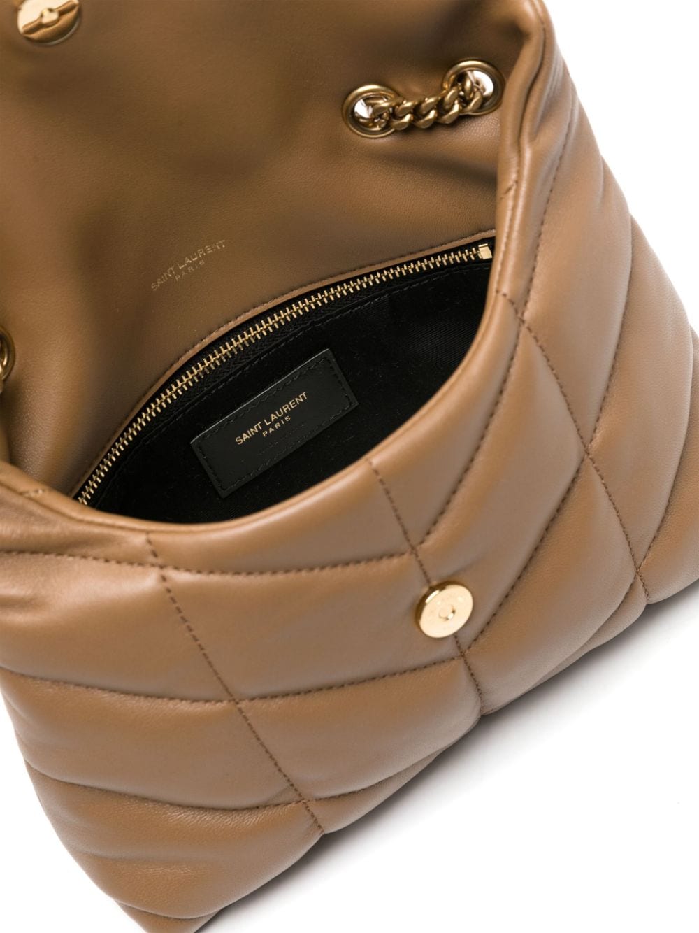Shop Saint Laurent Small Puffer Leather Shoulder Bag In Braun