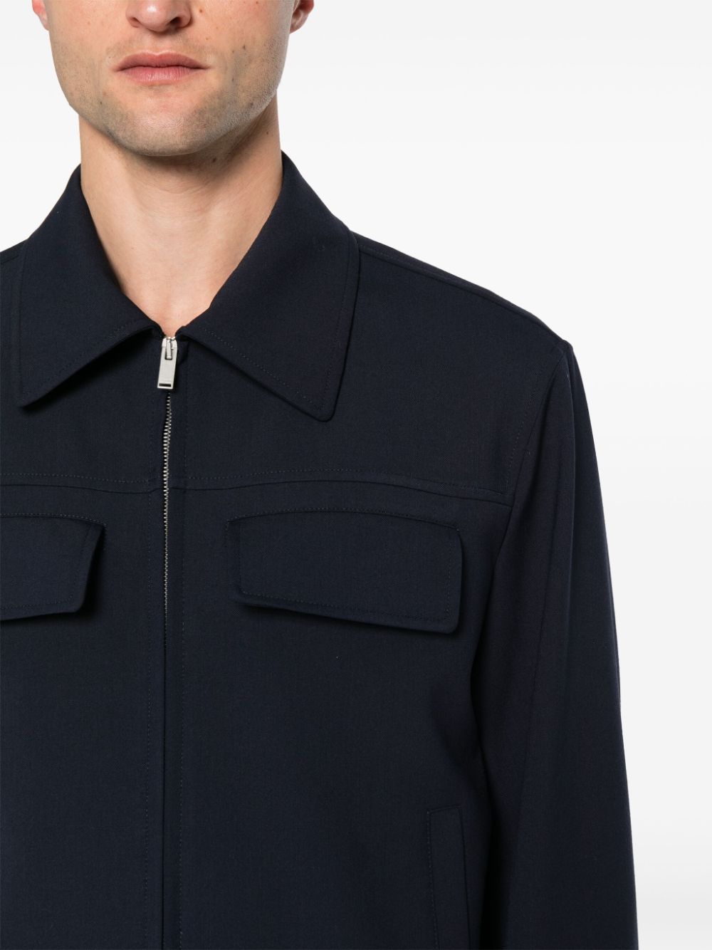 Shop Lardini Zip-up Shirt Jacket In Blue