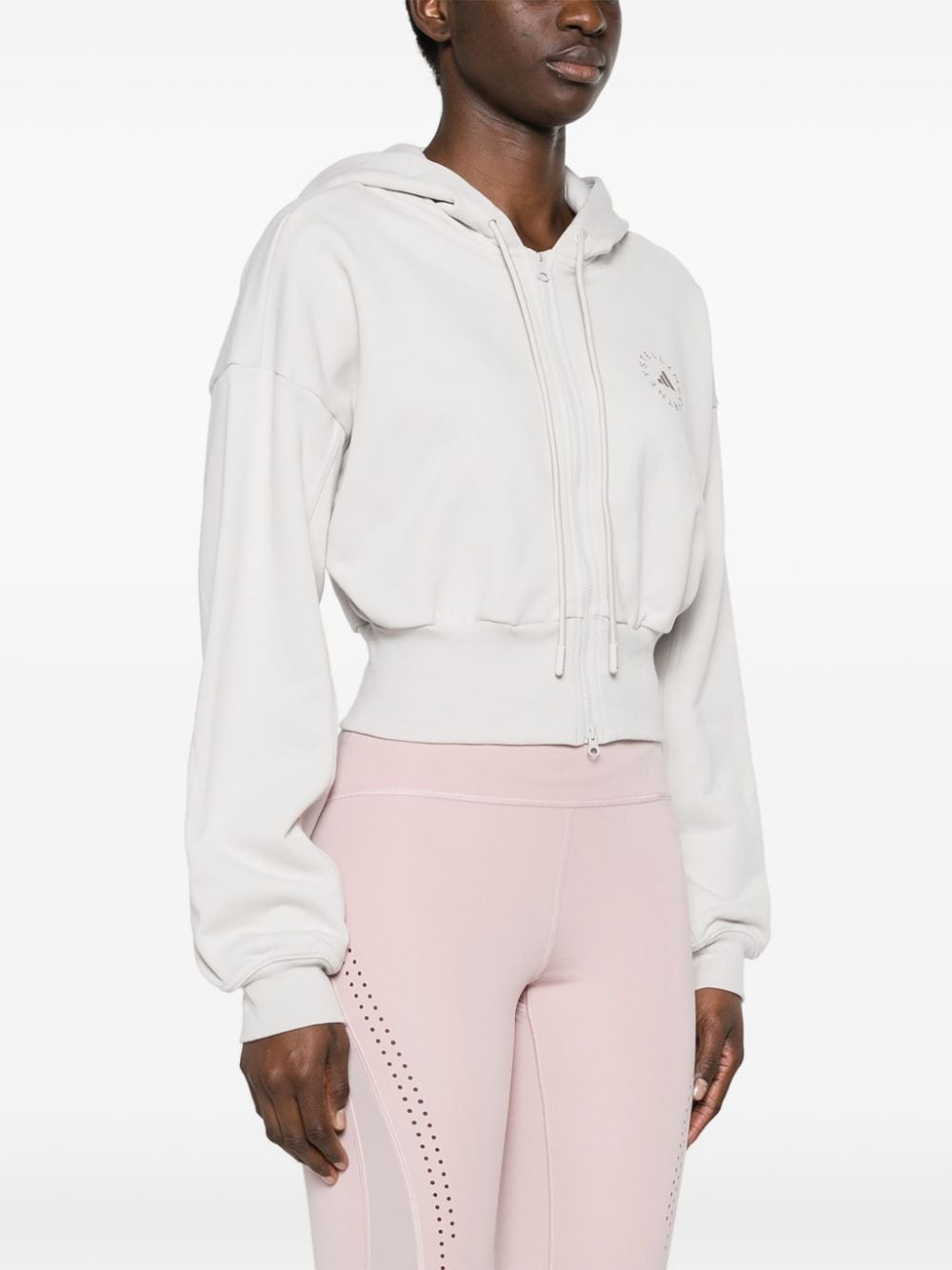 Shop Adidas By Stella Mccartney Logo-print Cropped Hoodie In Grey