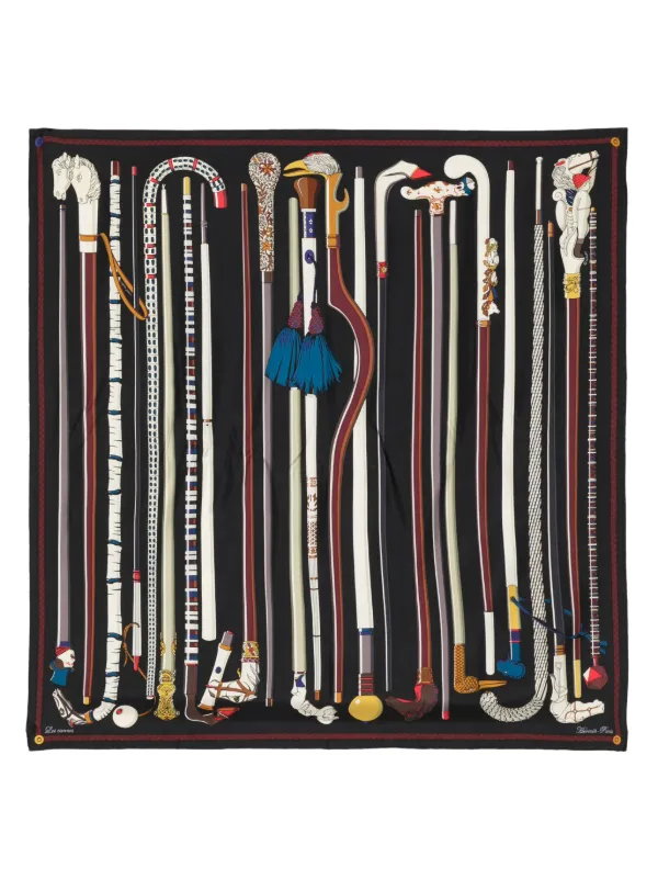Hermès Pre-owned Les Cannes Silk Scarf in Black