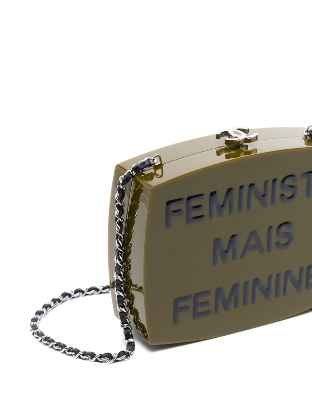 Pre-owned Chanel Feministe Femenine Clutch Bag In Green