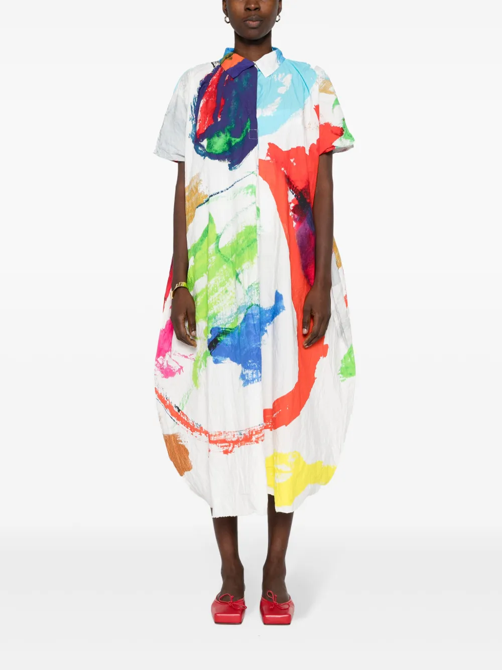 Shop Daniela Gregis Abstract-print Midi Dress In White