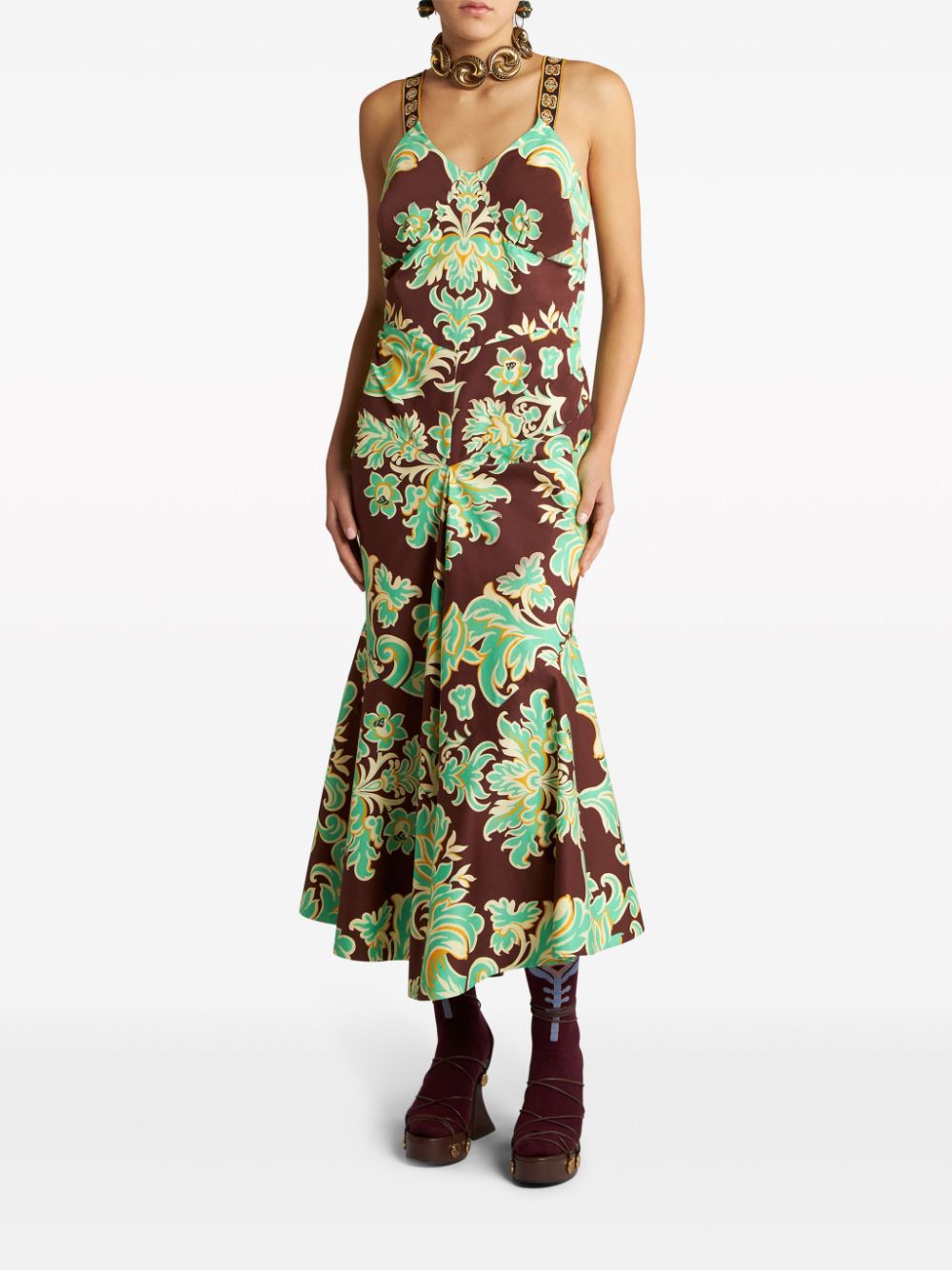 Shop Etro Paisley-print Sleeveless Midi Dress In Brown