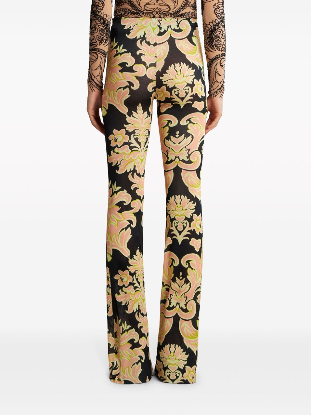 Shop Etro Floral-print High-waisted Trousers In Black