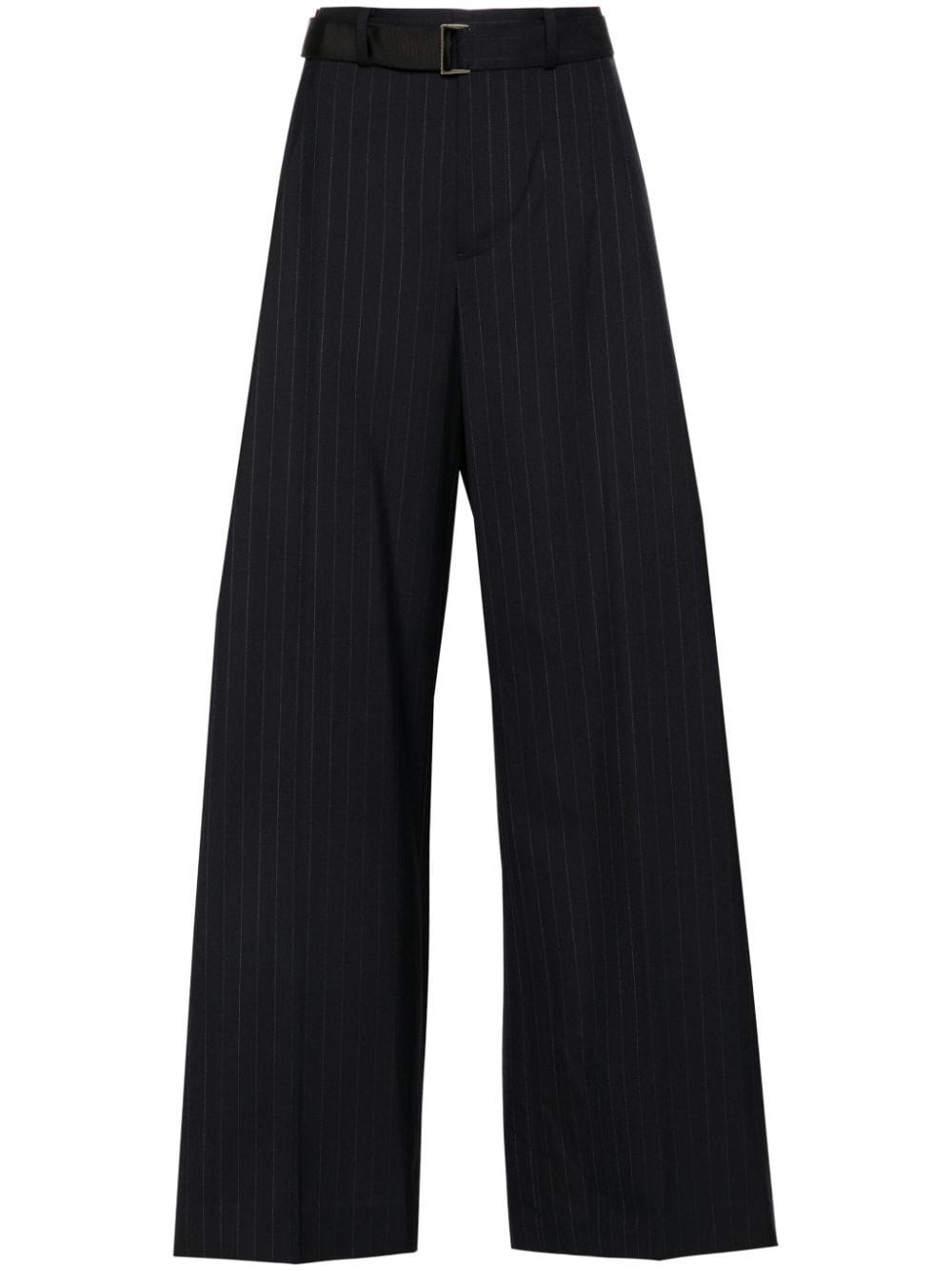 Shop Sacai High-waist Wide-leg Trousers In Blue