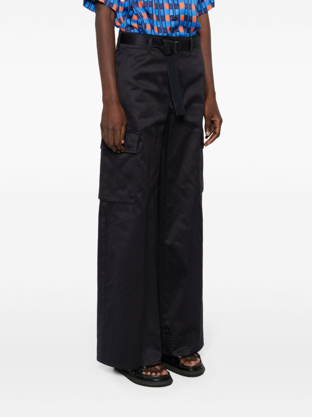 Shop Sacai High-waist Wide-leg Cargo Pants In Blue