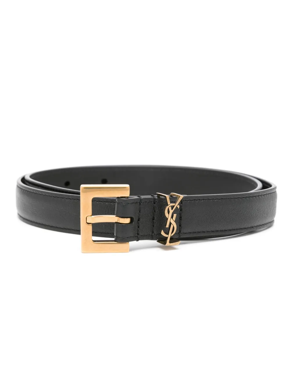 Pre-owned Saint Laurent Cassandre-plaque Leather Belt In Black