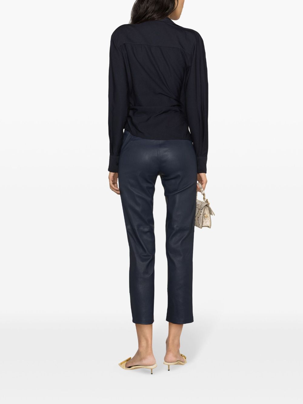 Shop Arma Jen Tapered-leg Leather Trousers In Blue