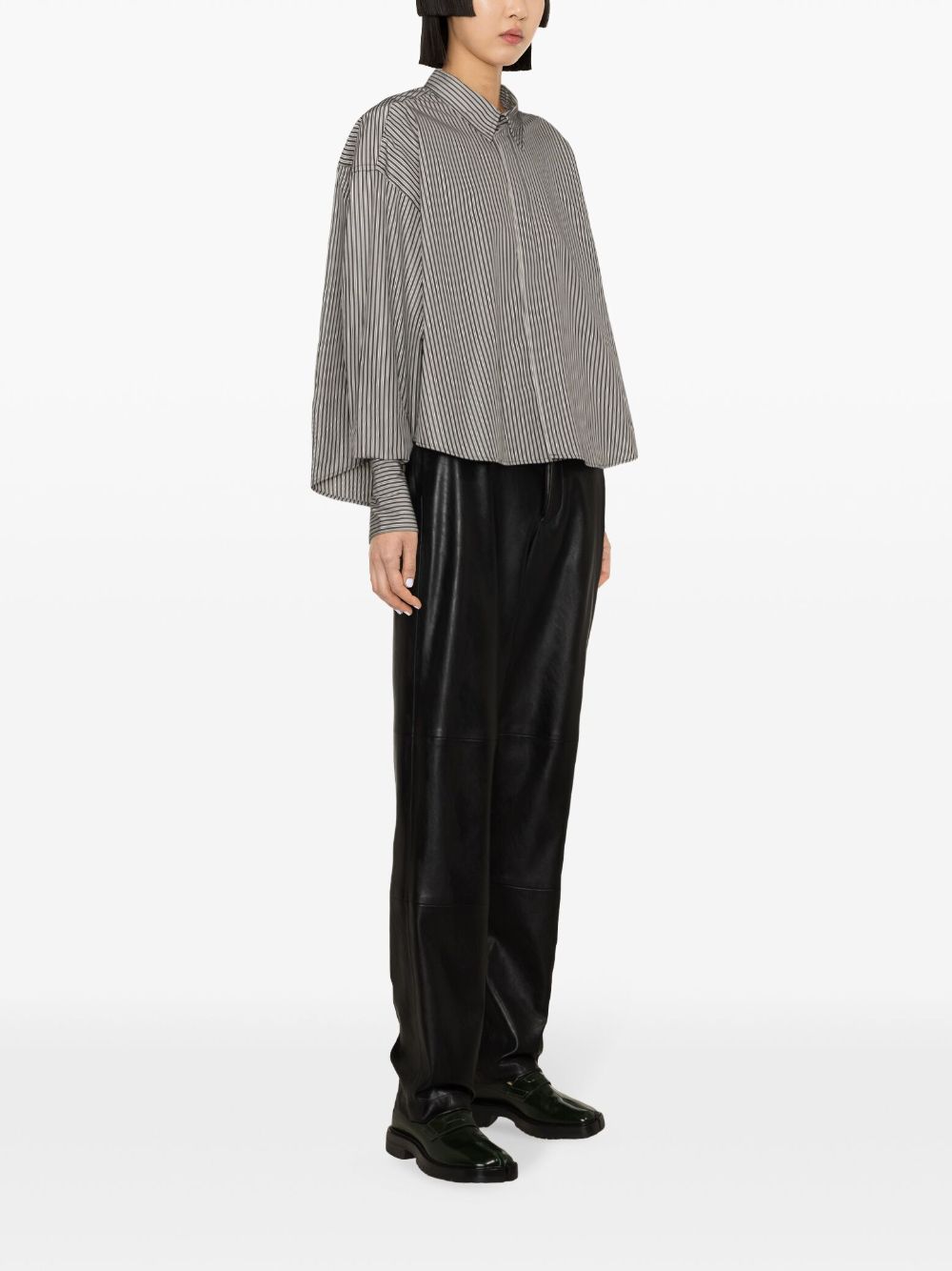 Shop Ami Alexandre Mattiussi Striped Cropped Cotton Shirt In 黑色