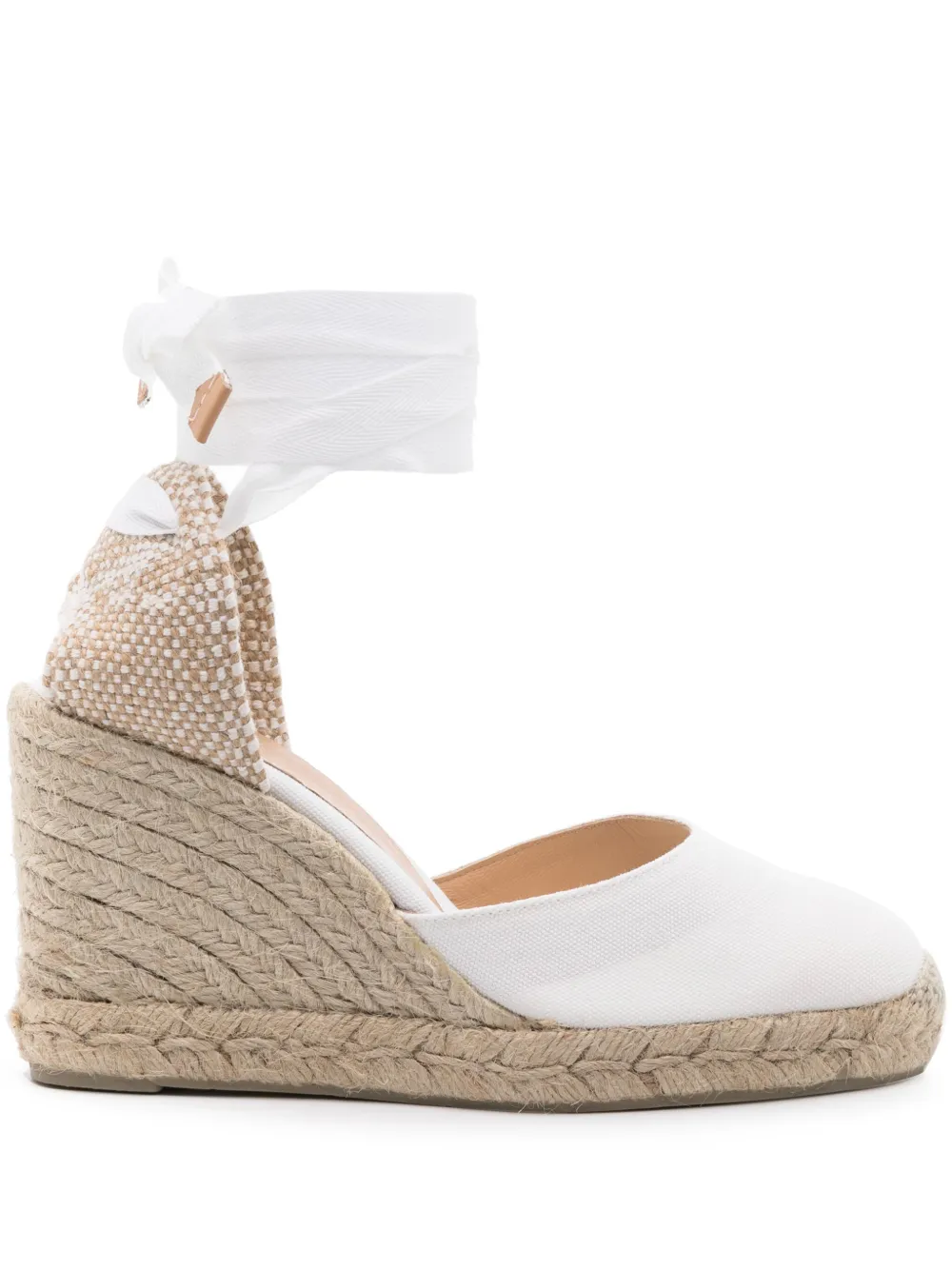 Castaã±er Carina Canvas Ankle-wrap Wedge Espadrilles In White