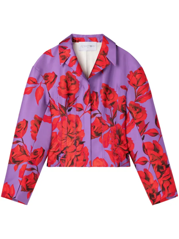 Az Factory Hibiscus-print Cropped Jacket in Purple