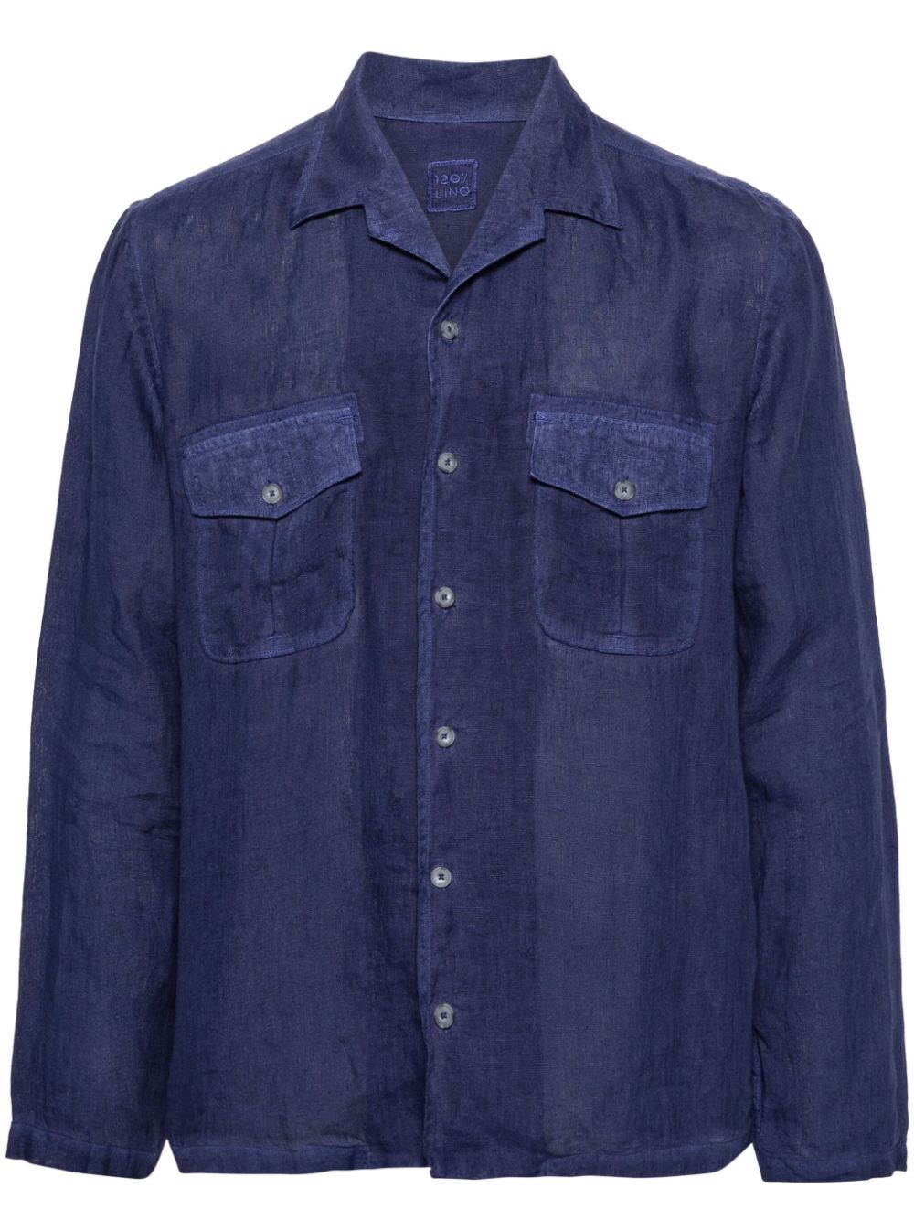 120% Lino Leinenhemd Mit Reverskragen In Blau