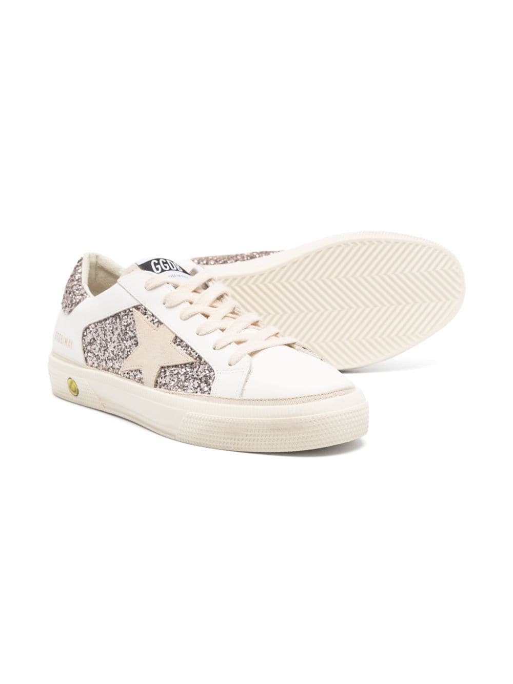 Shop Golden Goose May Glitter-embellished Sneakers In White