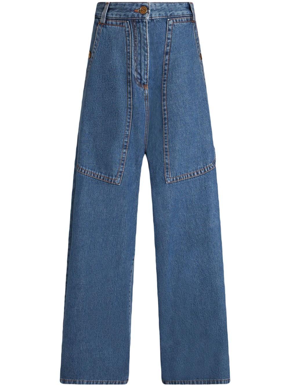 Shop Etro Pegaso-embroidery Wide-leg Jeans In Blue