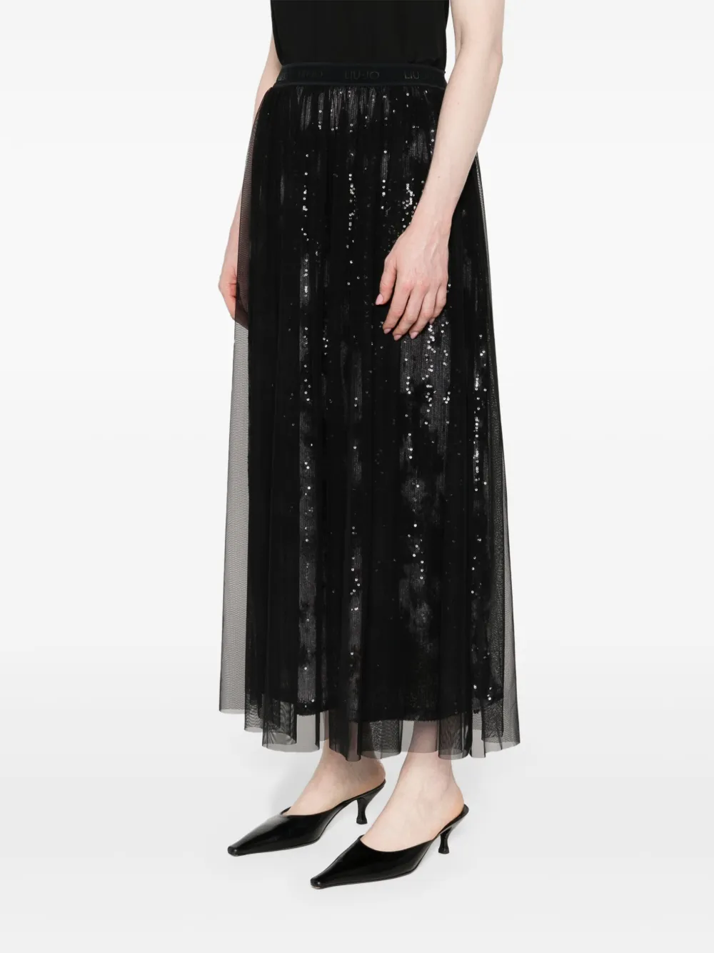 Liu •jo Sequin-detail Tulle Midi Skirt In Black