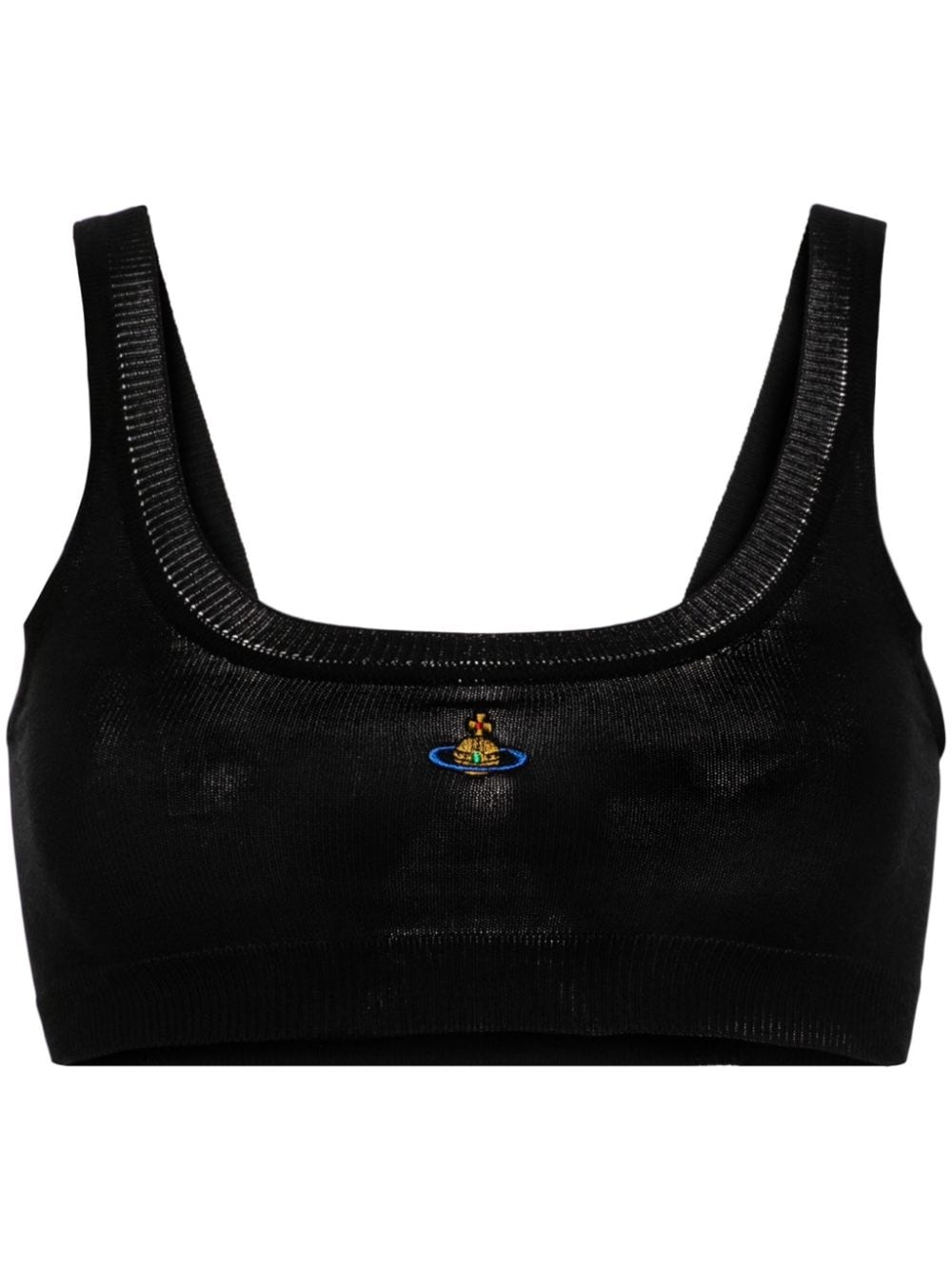 Shop Vivienne Westwood Orb-embroidered Cotton Cropped Top In Black