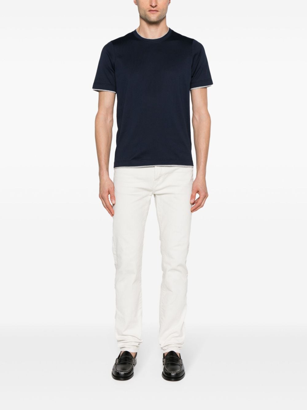 Shop Barba Contrasting-trim Cotton T-shirt In Blue