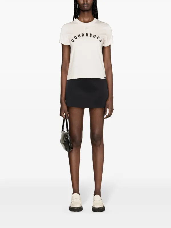 Tシャツ・カットソー COURREGES FITTED T-SHIRT WITH LOGO PRINT Courrèges logo-print Cotton T-shirt | Neutrals | FARFETCH CA