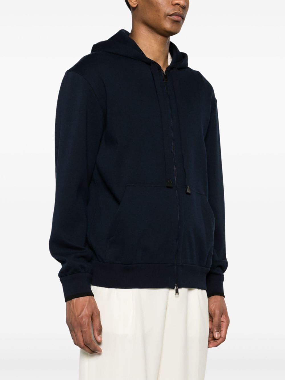 Shop Brioni Piqué Zip-up Hoodie In Blue