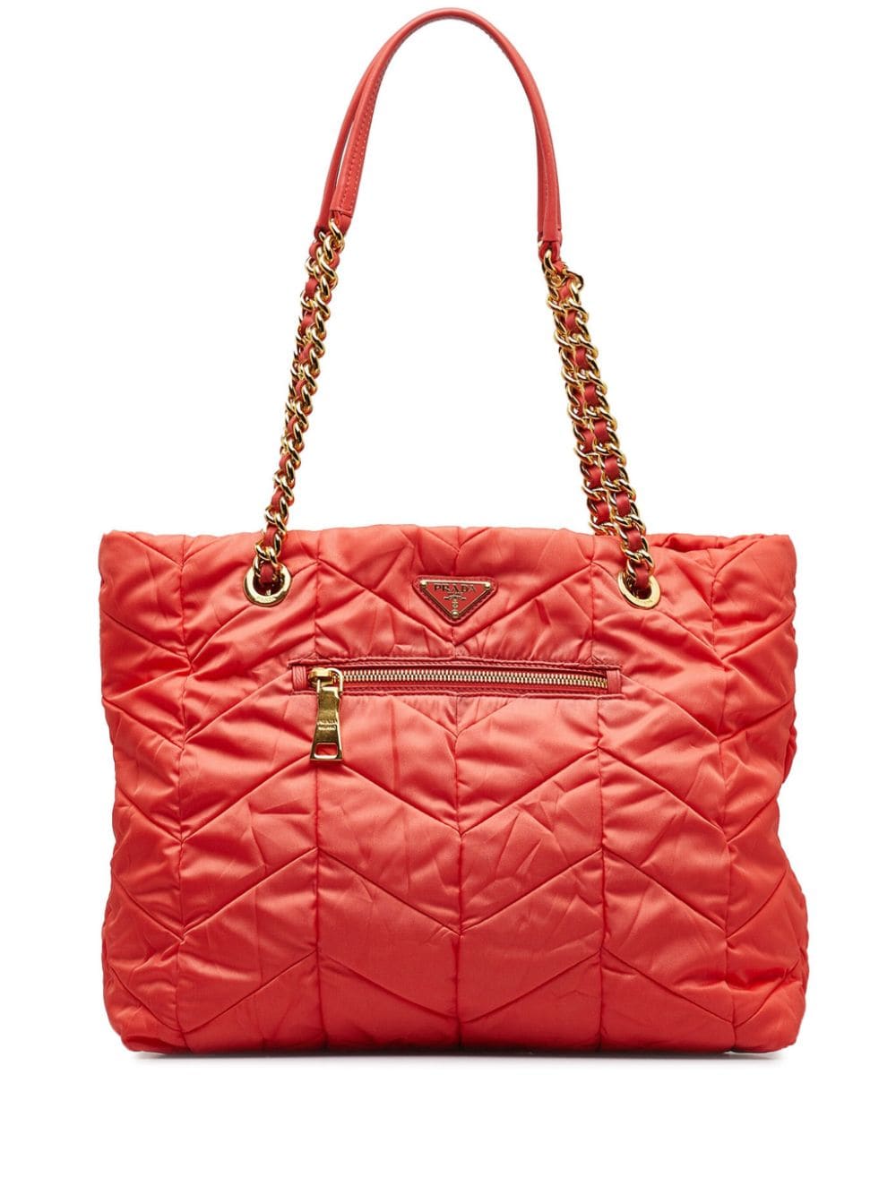 Pre-owned Prada 2000-2023 Triangle-logo Quilted Tote Bag In Orange