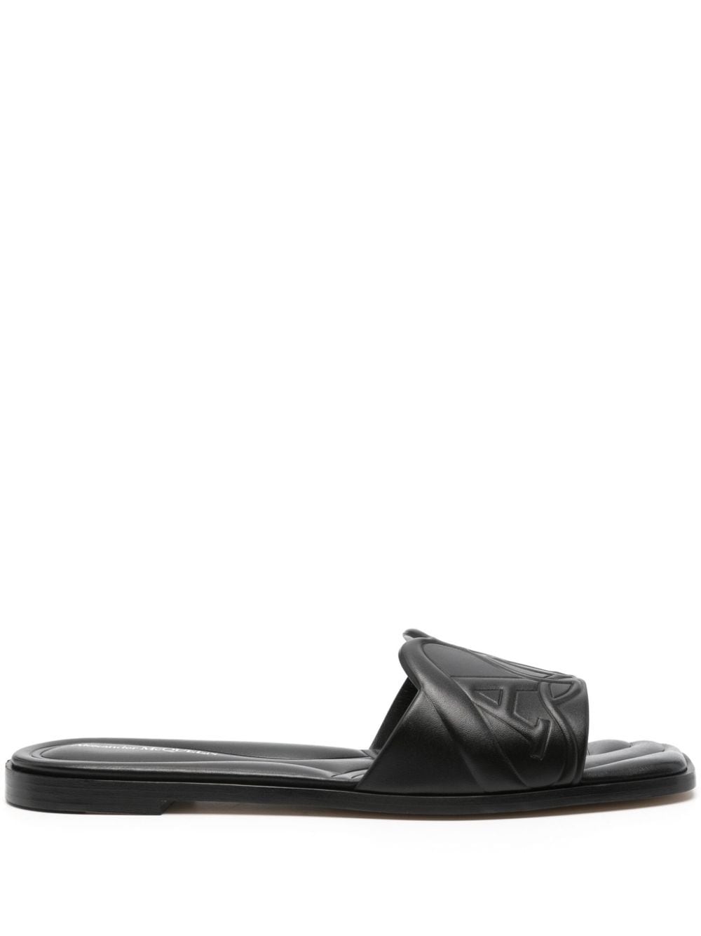 Shop Alexander Mcqueen Logo-embossed Leather Sandals In Black