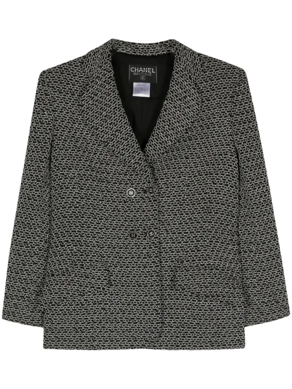 CHANEL ウール ダブルブレストジャケット 黒 極美品 CHANEL シャネル ウール エンブレム ダブル ジャケット