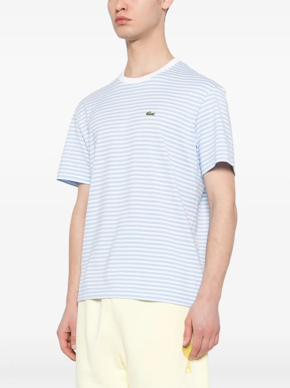 Shop Lacoste Striped Cotton T-shirt In Blue