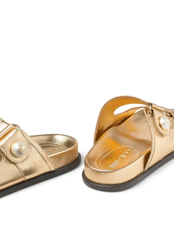サンダル・ミュール JIMMY CHOO FAYENCE PATENT LEATHER SANDALS Fayence Sandal | Champagne Metallic Patent Leather Sandals
