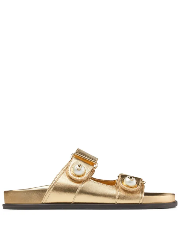 【完売必至】Jimmy Choo Fayence レザーサンダル Jimmy Choo Fayence レザーサンダル | ゴールドトーン | FARFETCH JP