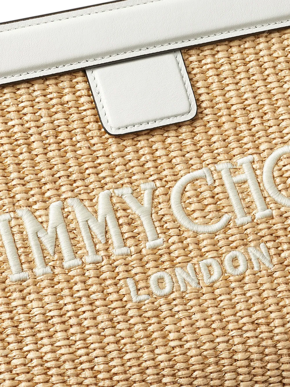 Shop Jimmy Choo Avenue Logo-embroidered Woven Clutch In Neutrals