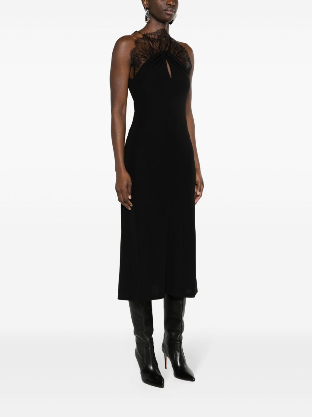 Shop Givenchy Lace-appliqué Halterneck Midi Dress In Black