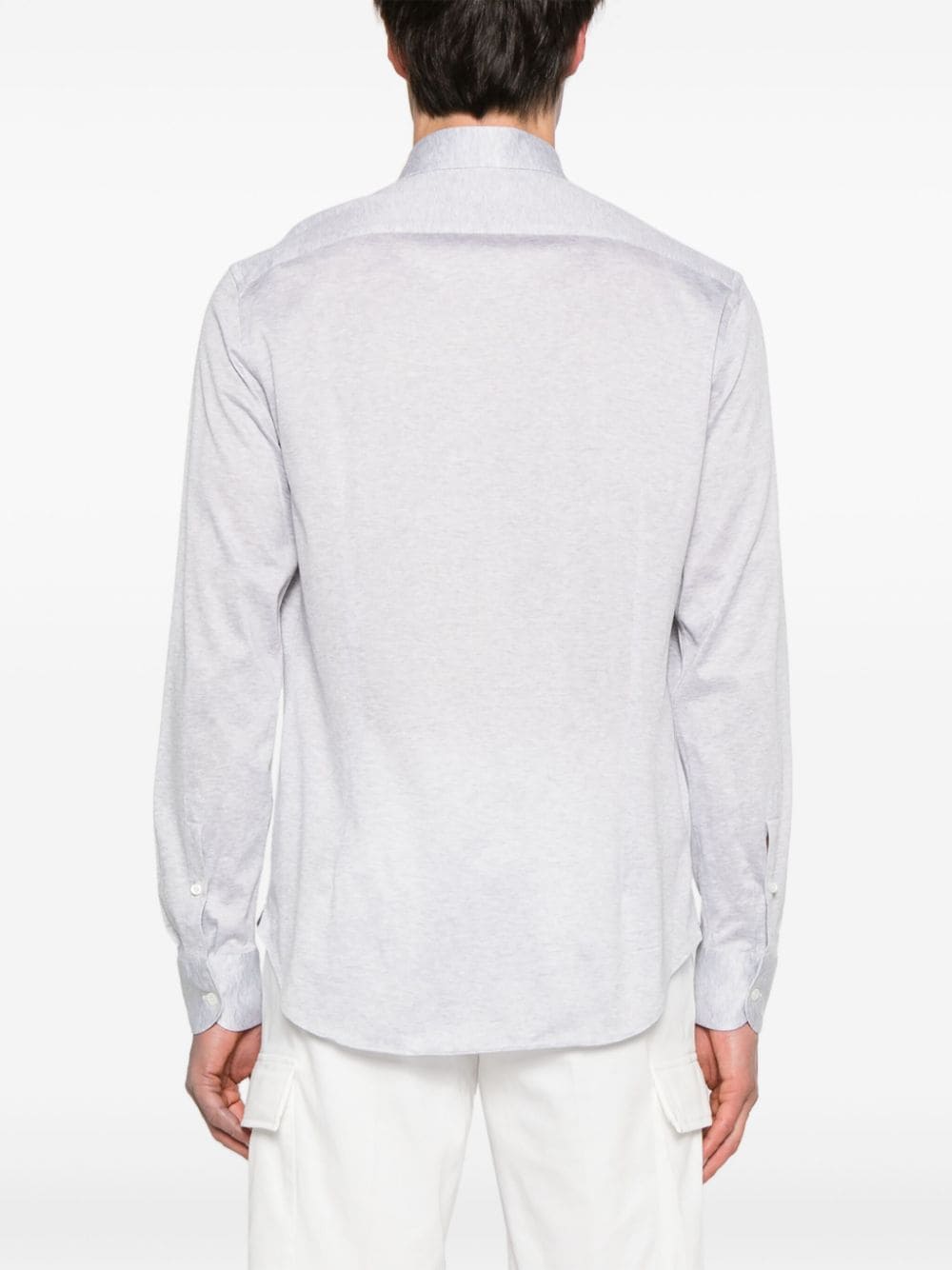 Shop Corneliani Piqué-weave Long-sleeve Shirt In Grey