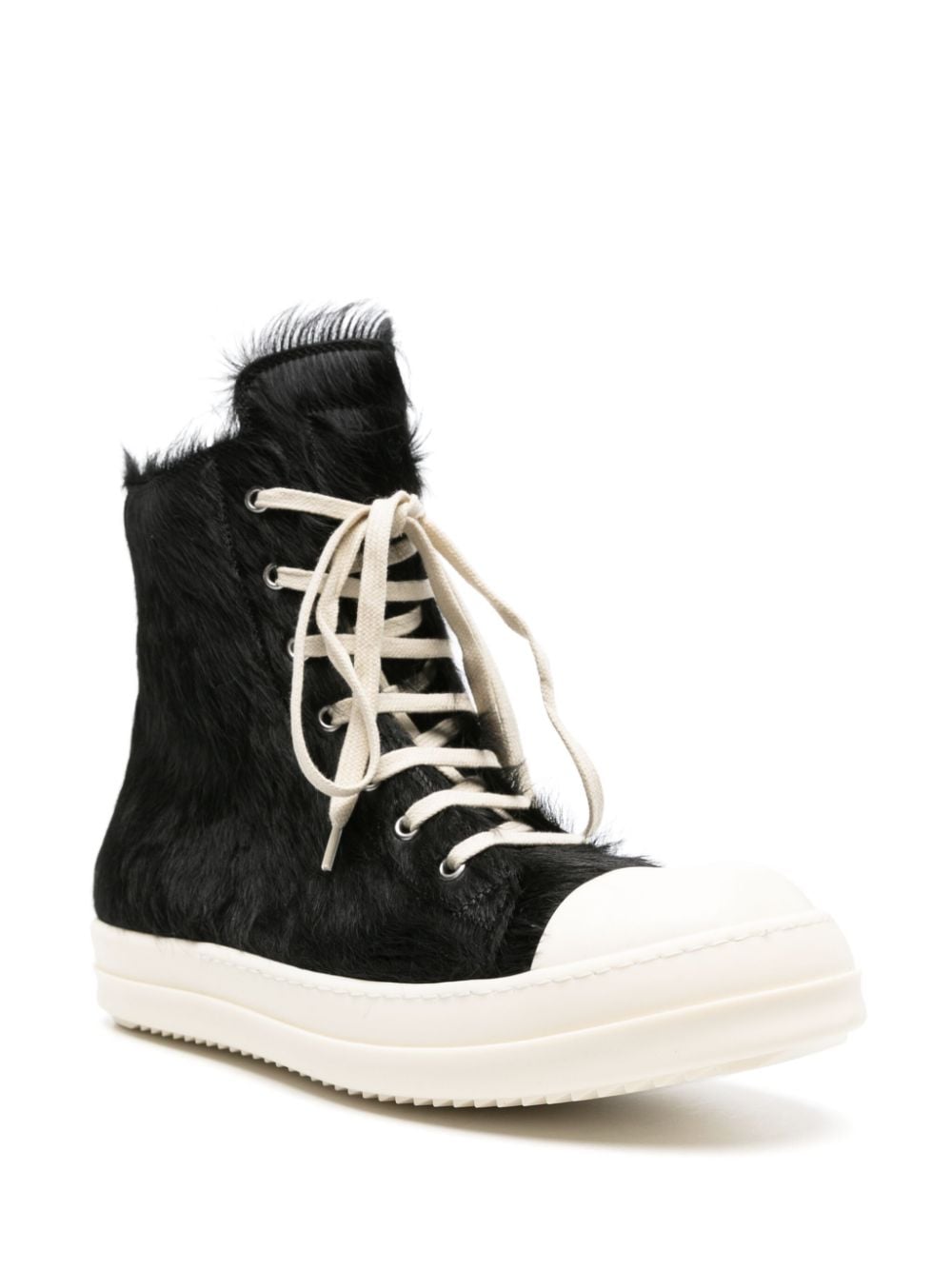 Shop Rick Owens Leather High-top Sneakers In 黑色