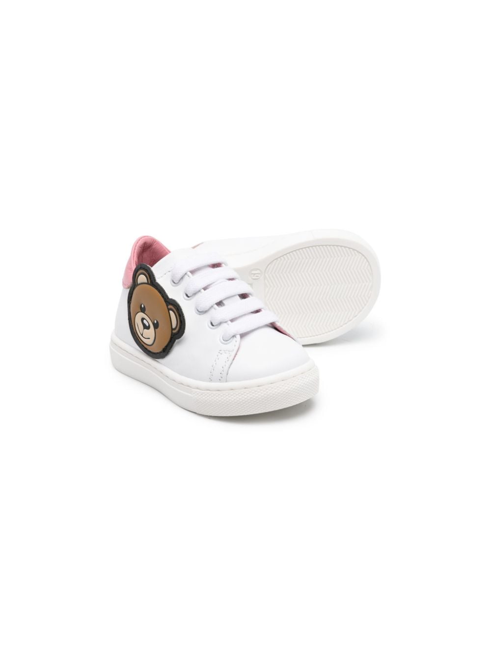 Moschino Kids Teddy Bear appliqué leather sneakers White