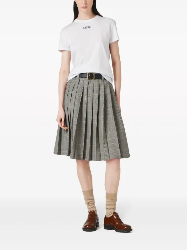 Miu Miu White Jersey Embellished Collar Logo Print Long