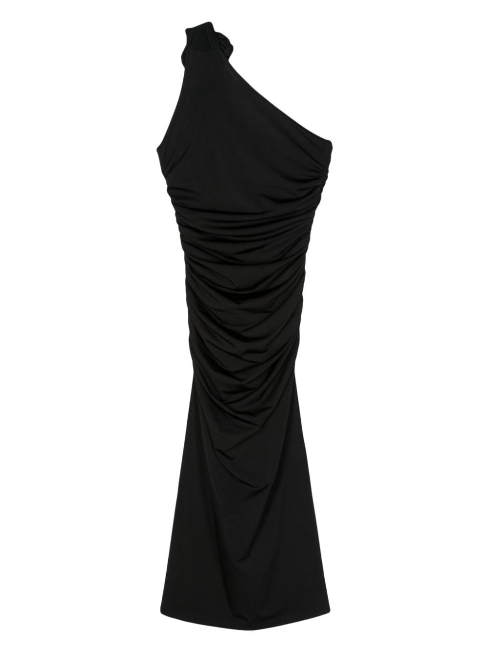 Shop Merci Floral-appliqué Ruched Midi Dress In Black
