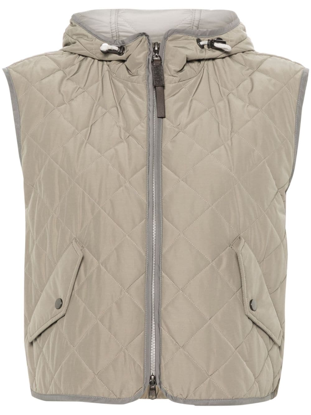 diamond-quilting hooded gilet